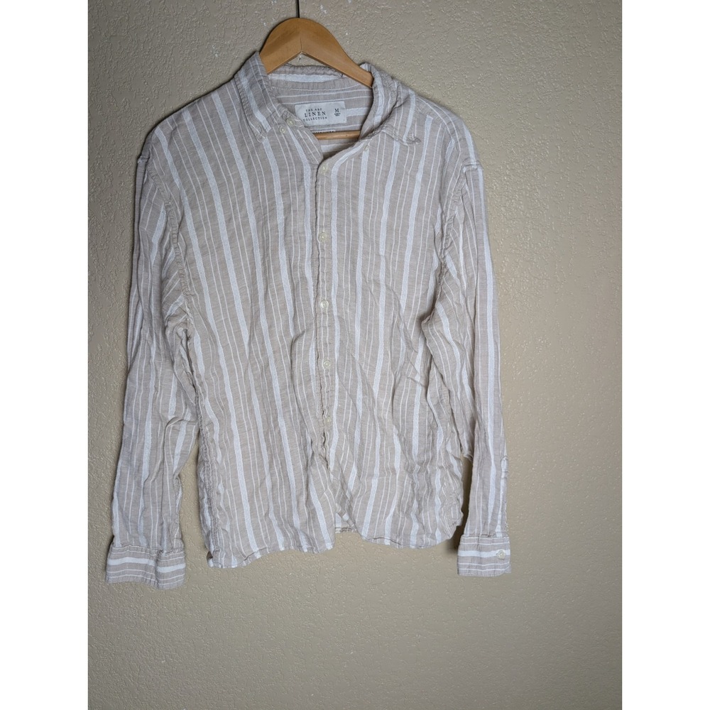 Abercrombie & Fitch A&F Linen Men's M Striped Shirt 100% Linen Coastal